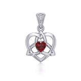 The Small Celtic Trinity Heart Silver Pendant with Gemstone TPD5913 - Jewelry