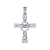 Celtic Cross Aquarius Astrology Zodiac Sign Sterling Silver Pendant TPD5946