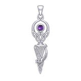 Celtic Goddess with Irish Harp Silver Pendant TPD5961