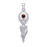 Celtic Goddess with Irish Harp Silver Pendant TPD5961