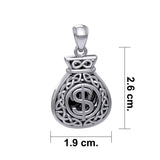 Celtic Infinity Money Bag with Wealth and Prosperity Bind Rune Silver Pendant TPD5962 - Jewelry