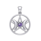Triple Goddess and Five-Pointed Star Silver Pendant with Gemstone TPD5969