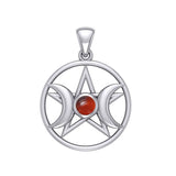 Triple Goddess and Five-Pointed Star Silver Pendant with Gemstone TPD5969