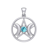 Triple Goddess and Five-Pointed Star Silver Pendant with Gemstone TPD5969