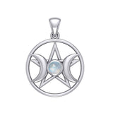 Triple Goddess and Five-Pointed Star Silver Pendant with Gemstone TPD5969