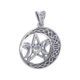 Triple Goddess and Celtic Crescent Moon Silver Pendant with Gemstone TPD5972 - Jewelry