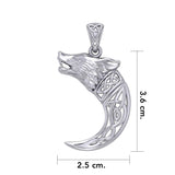 Wolf with Celtic Viking Norse Horn Silver Pendant TPD5979