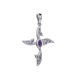 Sterling Silver Jewelry Celtic Cross Pendant with Purple Gem