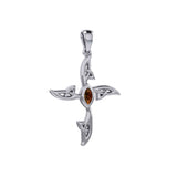 Sterling Silver Jewelry Celtic Cross Pendant with Brown Gem