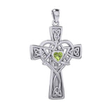 Celtic Heart Birthstone Trinity Cross Silver Pendant TPD5991