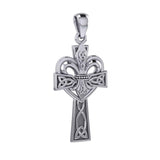 A powerful combination of Celtic elements ~ Sterling Silver Jewelry Pendant in Fleur-de-Lis and Celtic Cross TPD5994 - Jewelry