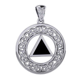 Large AA Recovery with Celtic Boarder Silver Pendant TPD6007 - Jewelry