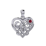 Celtic Trinity Heart with Sun and Moon Silver Pendant with Gemstone TPD6026