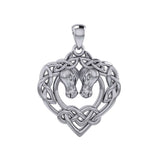 Double Horses in The Celtic Heart Silver Pendant TPD6027