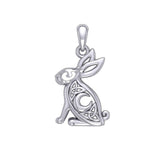 Celtic Rabbit or Hare With Crescent Moon Silver Pendant TPD6036