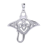 Manta Ray with Celtic Heart in the center Silver Pendant TPD6059