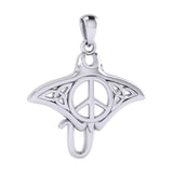 Celtic Manta Ray with Peace Symbol Silver Pendant TPD6070 - Jewelry