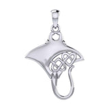 Manta Ray With Double Hearts Silver Pendant TPD6071