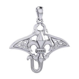 Celtic Manta Ray with Fleur De Lis Symbol Silver Pendant TPD6073