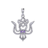 Cuttlefish with Celtic Heart and Gemstone Eyes Silver Pendant TPD6077 - Jewelry