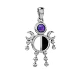 Half Moon Phase Silver Doll Pendant With Gem TPD6107