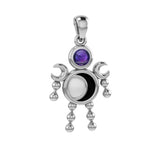 Crescent Moon Phase Silver Doll Pendant With Gem TPD6108