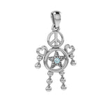 Peace with Five-Pointed Star and Love Doll Silver Pendant With Gem TPD6109