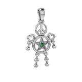Peace with Five-Pointed Star and Love Doll Silver Pendant With Gem TPD6109