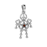 Peace with Five-Pointed Star and Love Doll Silver Pendant With Gem TPD6109