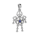 Peace with Five-Pointed Star and Love Doll Silver Pendant With Gem TPD6109