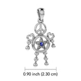 Peace with Five-Pointed Star and Love Doll Silver Pendant With Gem TPD6109
