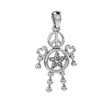 Peace with Five-Pointed Star and Love Doll Silver Pendant With Gem TPD6109