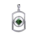 Rectangle Silver Pendant with Inlay Stone in NA Symbol Shape TPD6165 - Jewelry