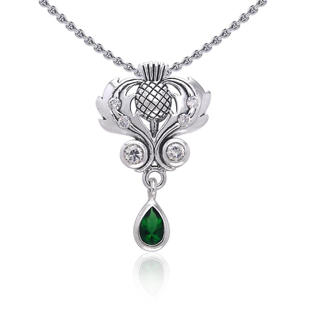 Renowned affirmation of Celtic tradition ~Sterling Silver Jewelry Scottish Thistle Pendant with Gemstone accent TPD687 - Jewelry