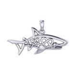 Shark with Double Celtic Heart Silver Pendant TPD7000