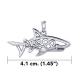 Shark with Double Celtic Heart Silver Pendant TPD7000 - Jewelry