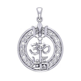 The Trishul Om Swastik Symbols Silver Pendant with Celtic Border TPD7001