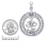 The Trishul Om Swastik Symbols Silver Pendant with Celtic Border TPD7001 - Jewelry