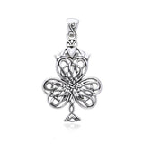 Celtic Knotwork Shamrock & Irish Claddagh Silver Pendant TPD957