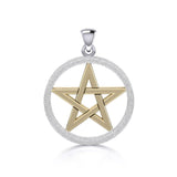 Five-Pointed Star Sterling  Silver and 14K Gold Accent Pendant with Sand brush TPV089/S