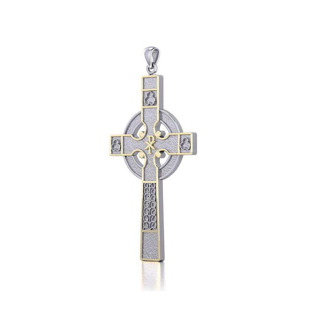Medieval Celtic Cross Silver and 18K Gold Accent Pendant TPV121 - Jewelry