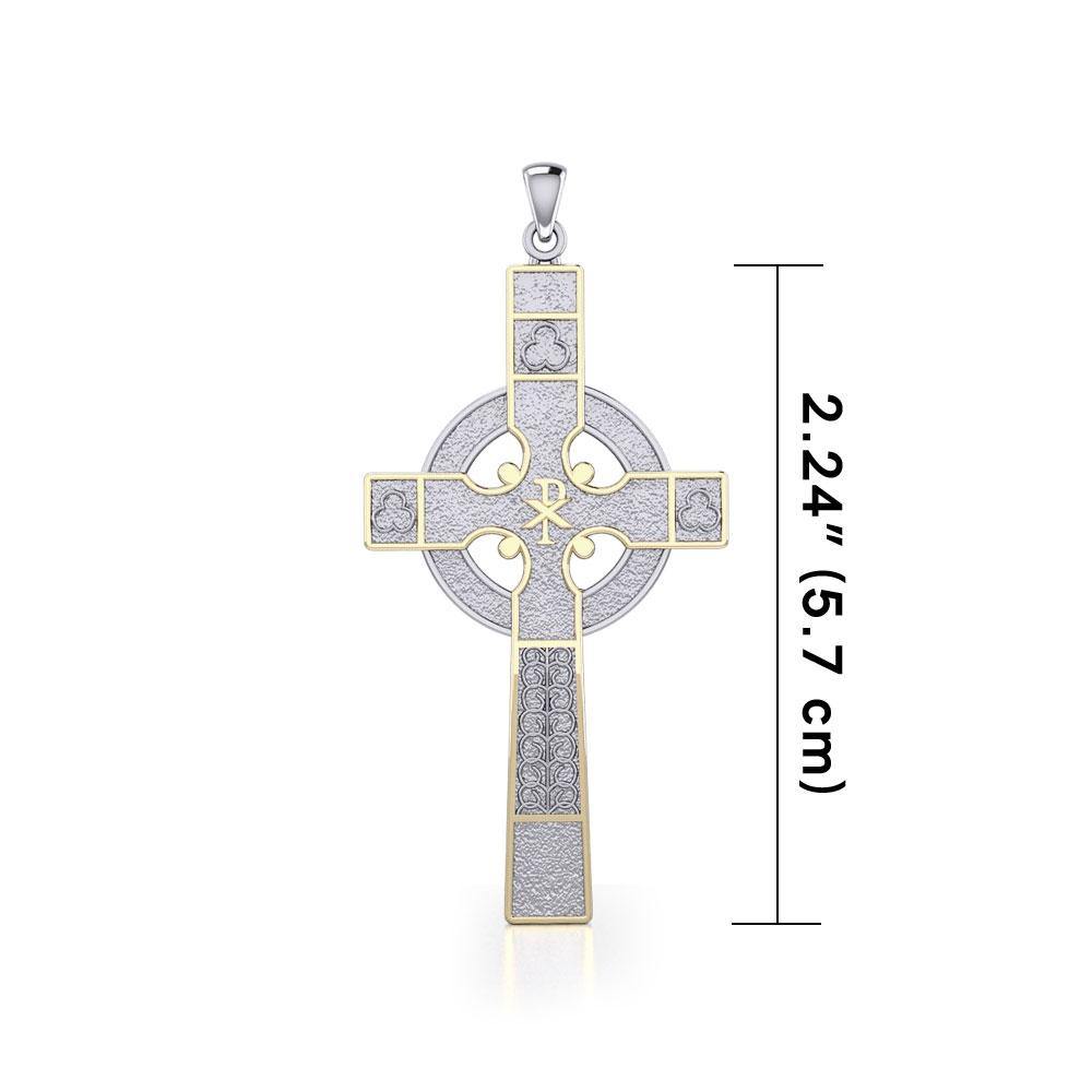 Medieval Celtic Cross Silver and 18K Gold Accent Pendant TPV121 - Jewelry