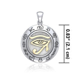 Eye of Horus with Zodiac a symbol of healing and protection Silver and Gold Accent Pendant TPV1584 - Jewelry