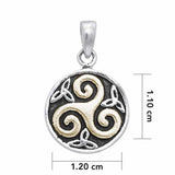 Celtic Triple Spiral Trinity/Triquetra Silver and Gold Pendant TPV345