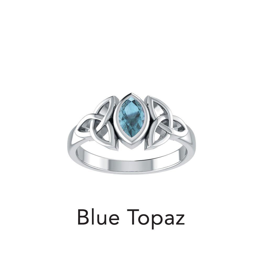 A Beautiful Tribute Celtic Triskele Silver Ring Blue Topaz TR114 - Jewelry
