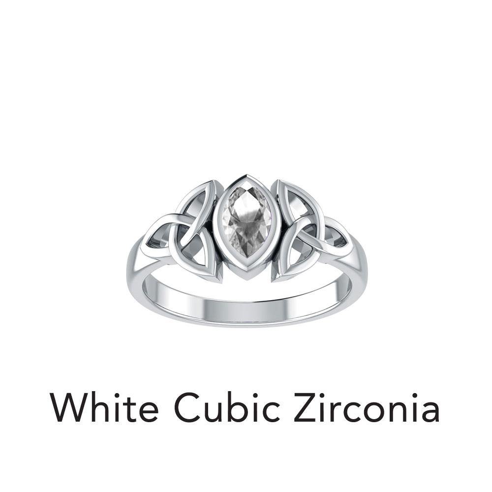 A Beautiful Tribute Celtic Triskele Silver Ring white cubic zirconia TR114 - Jewelry