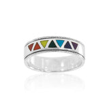 Rainbow Triangles Silver Band Ring TR1843