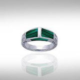 Modern Rectangle Inlaid Silver Ring with Side Motif TR3370 - Jewelry