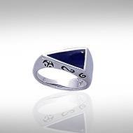 Modern Triangle Inlaid Silver Ring with Side Motif TR3372 - Jewelry