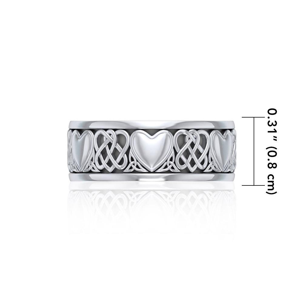 Celtic Knotwork Silver Heart Spinner Ring TR3644 - Jewelry